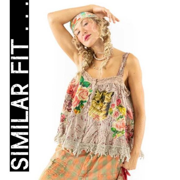 Wearable Art Kittens & Roses Magnolia Pearl Top - Picture 3 of 13